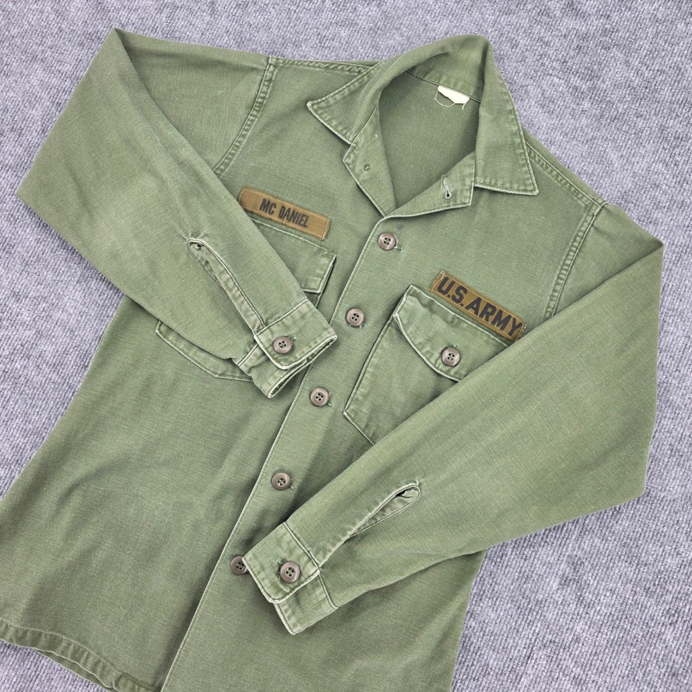 Vintage US Army OG-107 Sateen Utility Shirt Jacket Olive Drab McDaniel 19.5x27.5